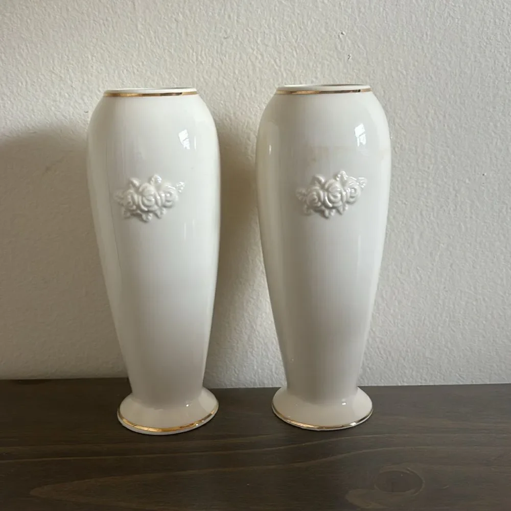 2 Vintage Lenox  Rose Bud Vase  24k Gold Trim. 7 1/2” Tall